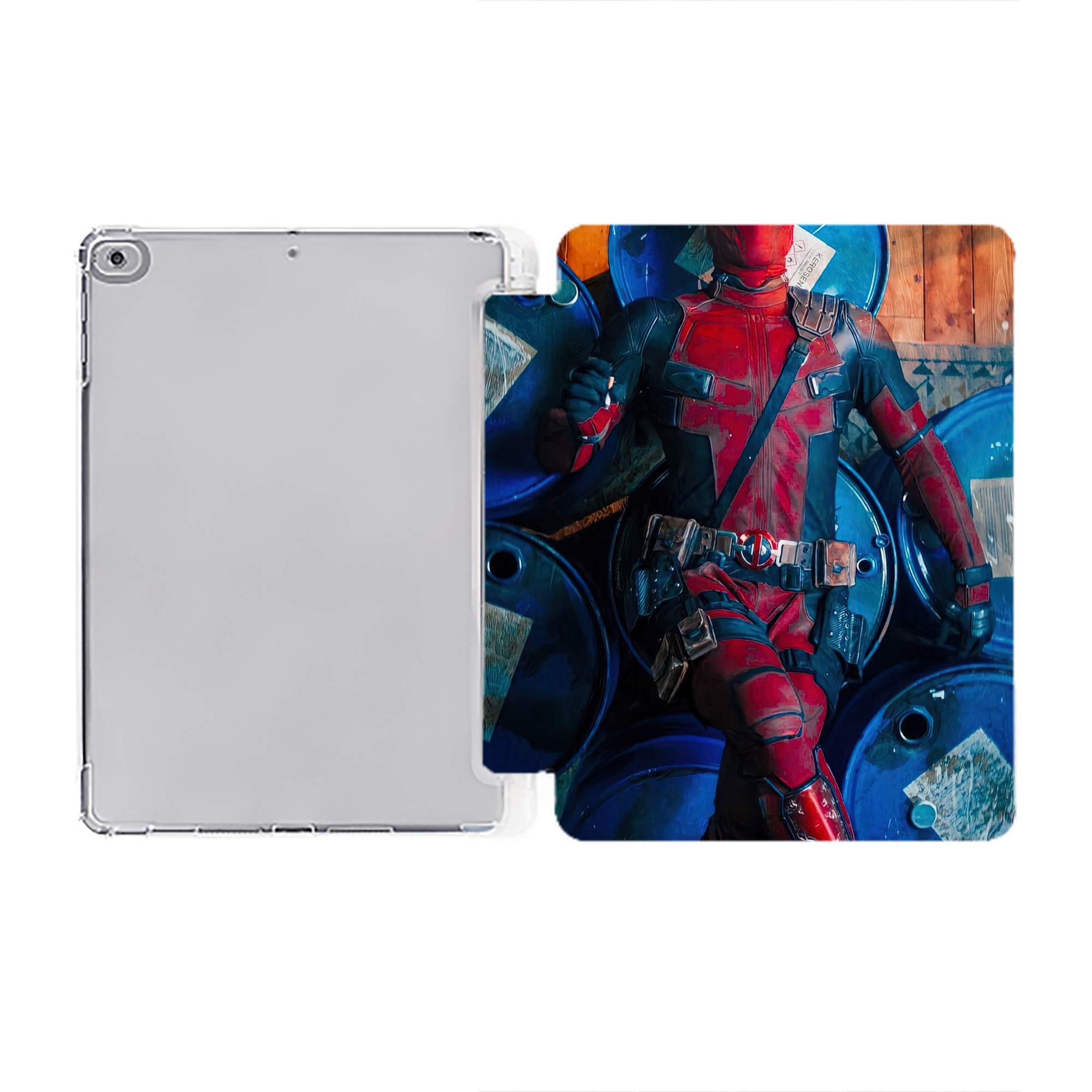 （画像用） Deadpool デッドプール IPad ケース ペン収納付き 三つ折りスタンド PUレザー×シリコン 対応機種9.5/10.5/10.9インチ